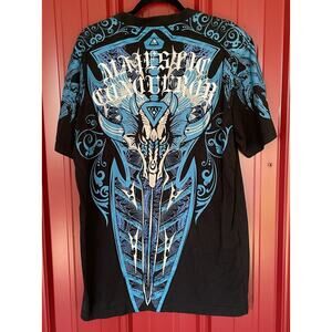 Raw Blue Shirt Majestic‎ Conqueror Embellished Graphic Short Sleeve Mens 2XL